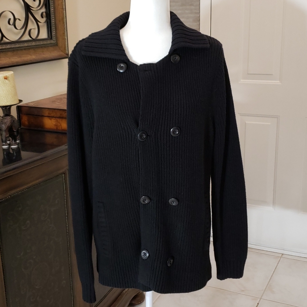 Express Cableknit Button Sweater Black Medium - image 1